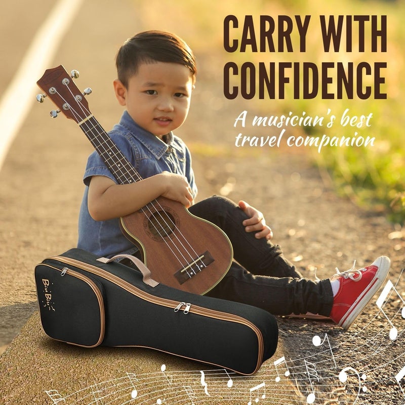 Flexzion Ukulele Case Bag - Ukulele 21 Inch Soprano Backpack Soft Case - Waterproof Uke Gig Bag with Carrying Handle, Pocket & Adjustable Shoulder Strap, Black - Image 3